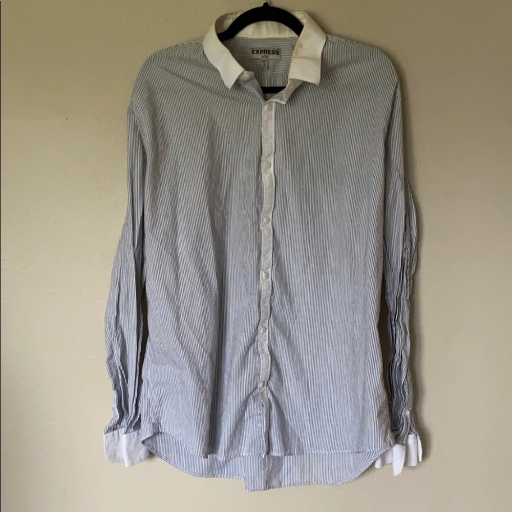 Express 1MX Button Down Dress Shirt - Striped